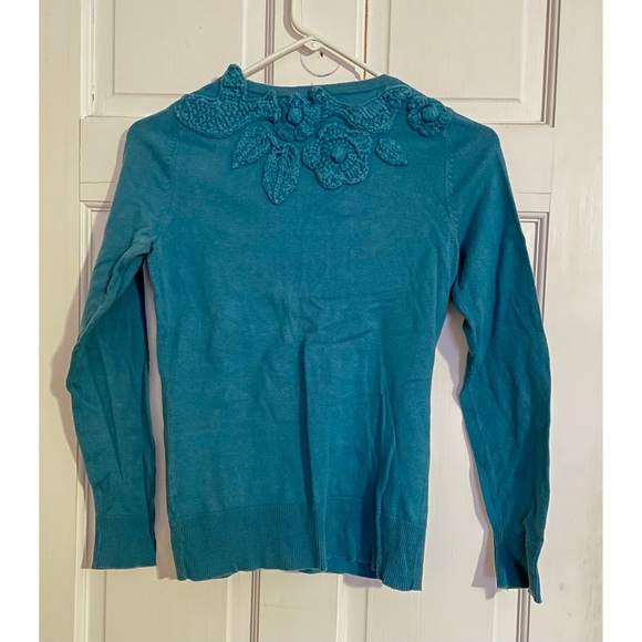 Anthropologie Moth Teal Cotton Sweater, Pre-loved, size XS - Picture 3 of 4